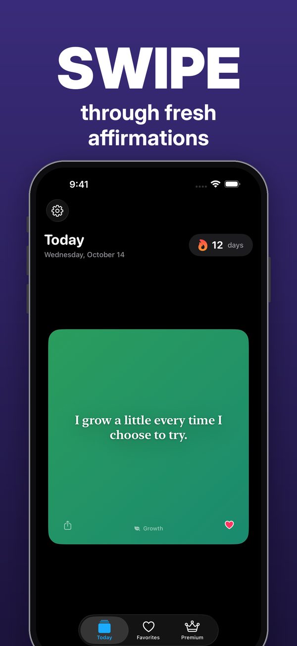 Swipe through fresh affirmations